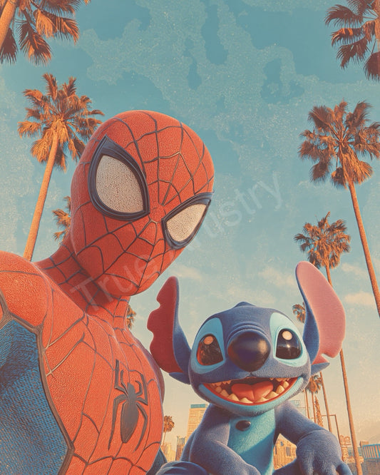 Spiderman and Stitch Selfie Poster