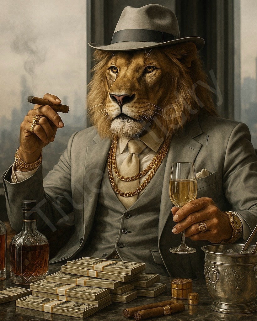 Mafia Lion Boss Smoking Cigar Canvas Wall Art