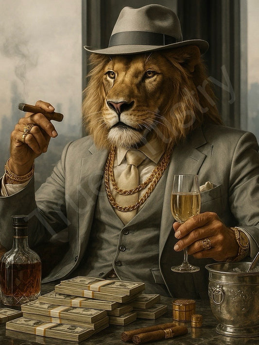 Mafia Lion Boss Smoking Cigar Canvas Wall Art